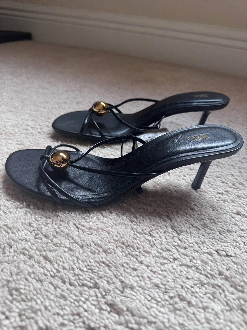 ZARA Black Metallic Detail Sandals - Picture 4 of 5